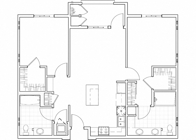 Floor plan for 2 beds, 2 baths, 1122 sqft